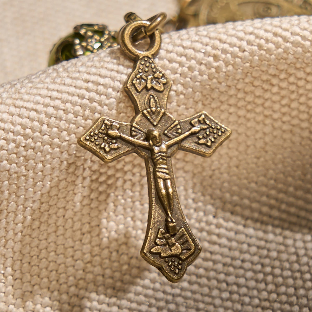 Matte Verdigris Beads with Bronze St. Benedict Medal & Crucifix