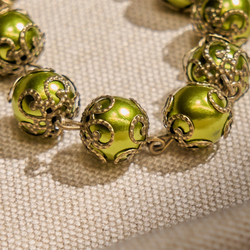 Matte Verdigris Beads with Bronze St. Benedict Medal & Crucifix