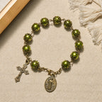 Matte Verdigris Beads with Bronze St. Benedict Medal & Crucifix