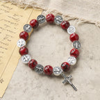 Tri-Color Beads Bracelet with Silver St. Benedict Medal and Crucifix