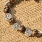 Tri-Color Beads Bracelet with Silver St. Benedict Medal and Crucifix