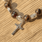 Tri-Color Beads Bracelet with Silver St. Benedict Medal and Crucifix