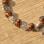 Tri-Color Beads Bracelet with Silver St. Benedict Medal and Crucifix