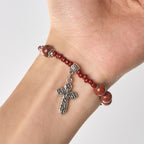 8mm Red Sesame Stone One Decade Rosary Bracelet with Miraculous Medal