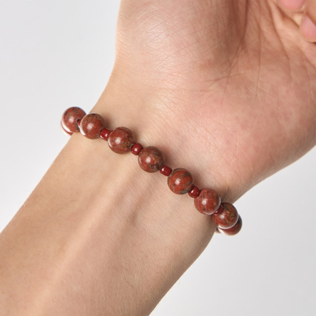 8mm Red Sesame Stone One Decade Rosary Bracelet with Miraculous Medal