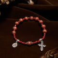 8mm Red Sesame Stone One Decade Rosary Bracelet with Miraculous Medal