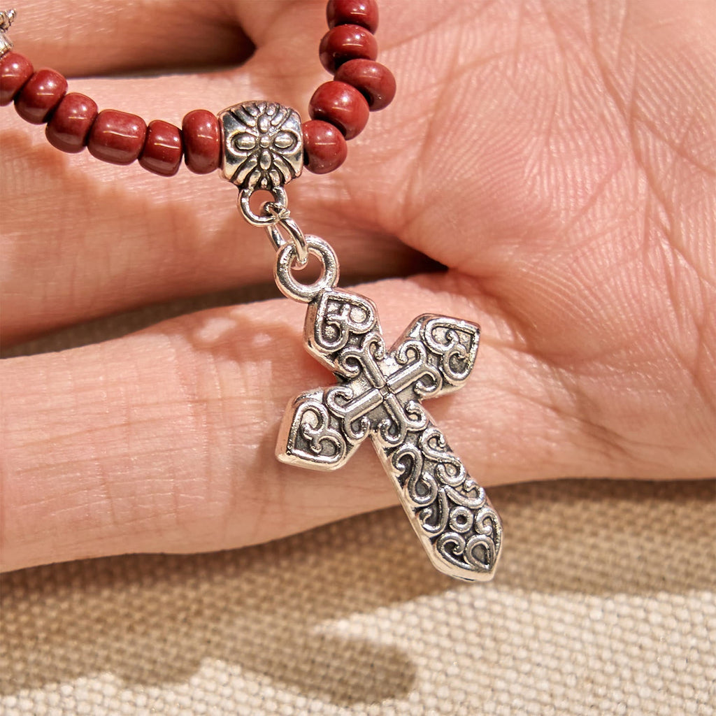 8mm Red Sesame Stone One Decade Rosary Bracelet with Miraculous Medal