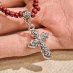 8mm Red Sesame Stone One Decade Rosary Bracelet with Miraculous Medal
