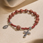 8mm Red Sesame Stone One Decade Rosary Bracelet with Miraculous Medal