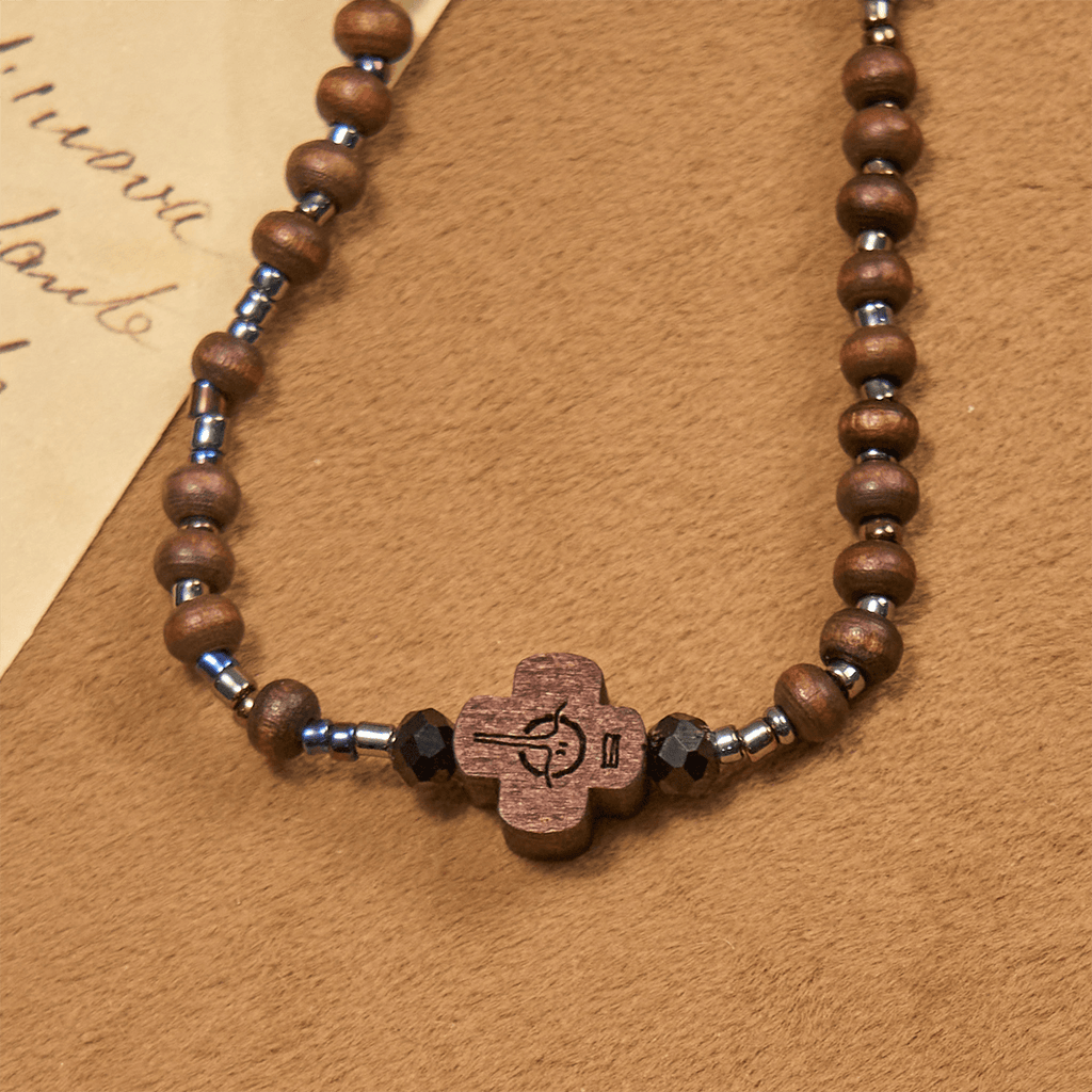 Classic Wooden Bead Bracelet with Cross