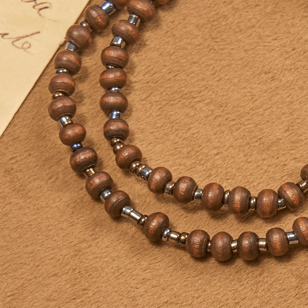 Classic Wooden Bead Bracelet with Cross