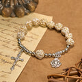 Artistically Sculpted 10mm White Rose Bead Rosary Bracelet