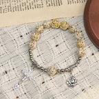 Artistically Sculpted 10mm White Rose Bead Rosary Bracelet