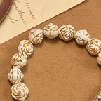 Artistically Sculpted 10mm White Rose Bead Rosary Bracelet