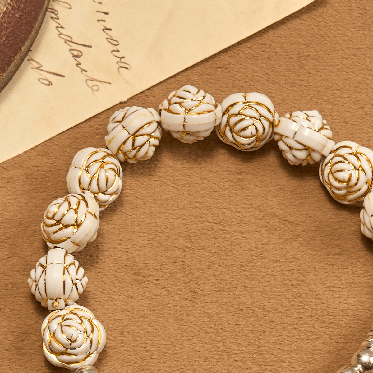 Artistically Sculpted 10mm White Rose Bead Rosary Bracelet