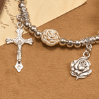 Artistically Sculpted 10mm White Rose Bead Rosary Bracelet