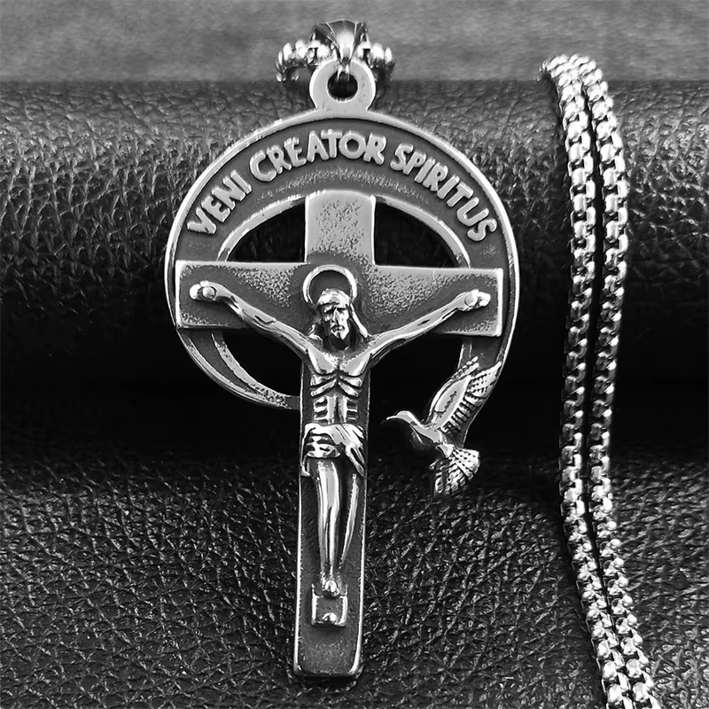 Retro Style Antique Sacred Crucifix with Dove of the Holy Spirit