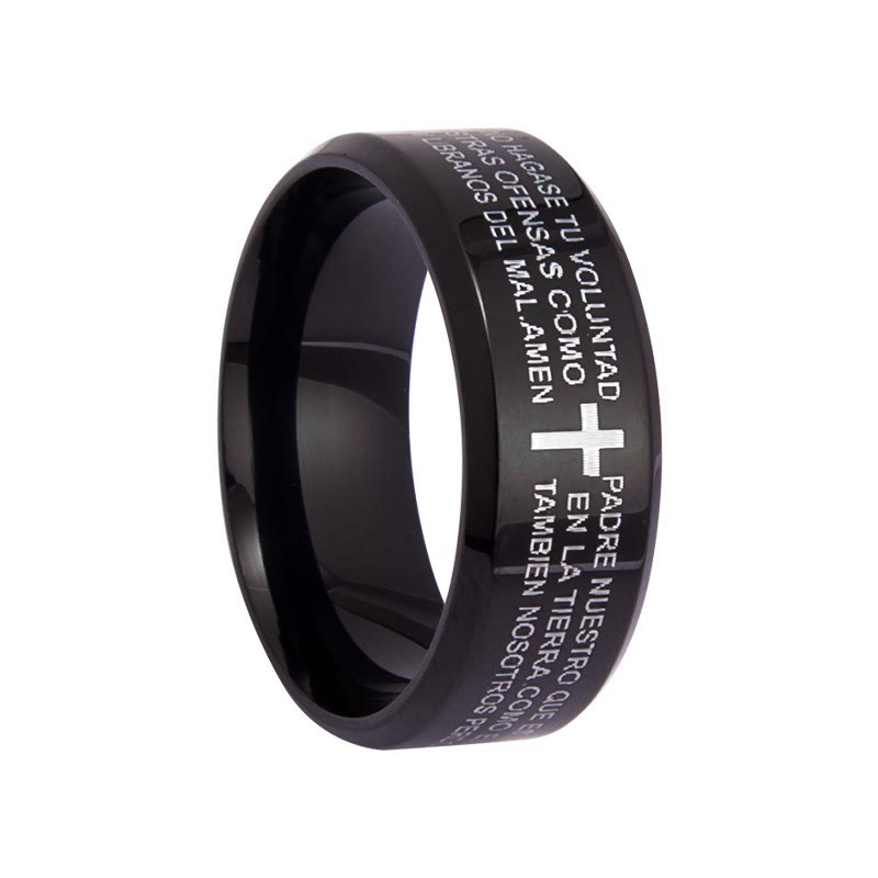 Minimalist 8mm Holy Verse Tri-Color Ring with Cross Motif
