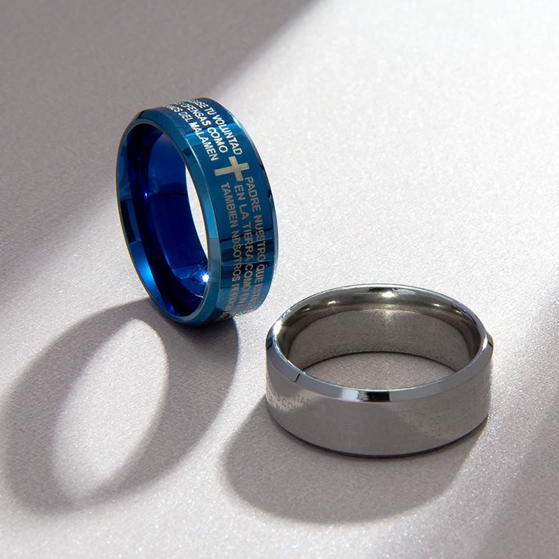 Minimalist 8mm Holy Verse Tri-Color Ring with Cross Motif