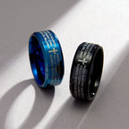 Minimalist 8mm Holy Verse Tri-Color Ring with Cross Motif