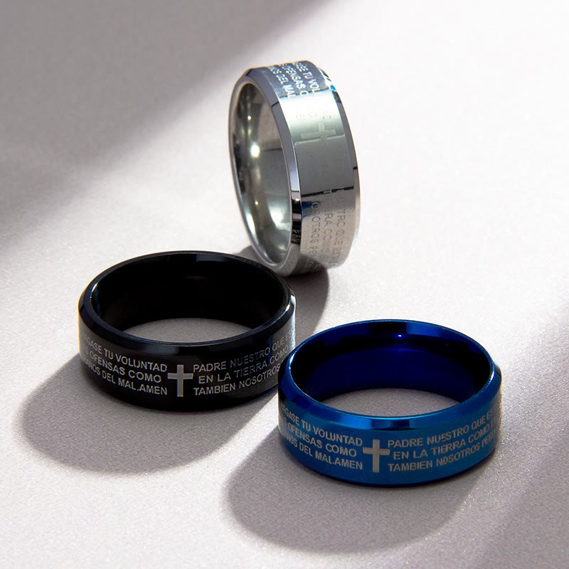 Minimalist 8mm Holy Verse Tri-Color Ring with Cross Motif