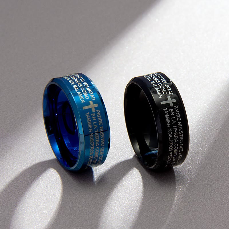 Minimalist 8mm Holy Verse Tri-Color Ring with Cross Motif