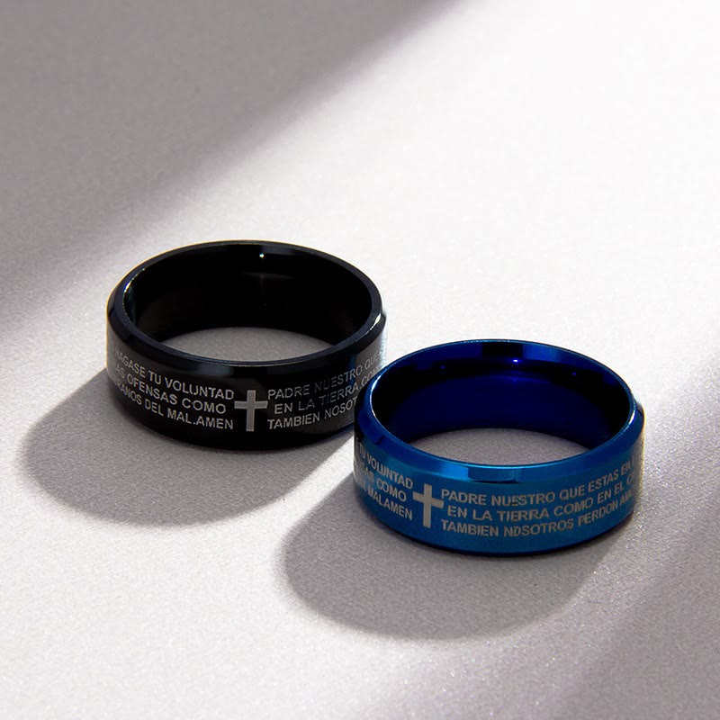 Minimalist 8mm Holy Verse Tri-Color Ring with Cross Motif