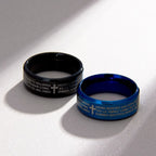 Minimalist 8mm Holy Verse Tri-Color Ring with Cross Motif