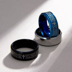 Minimalist 8mm Holy Verse Tri-Color Ring with Cross Motif