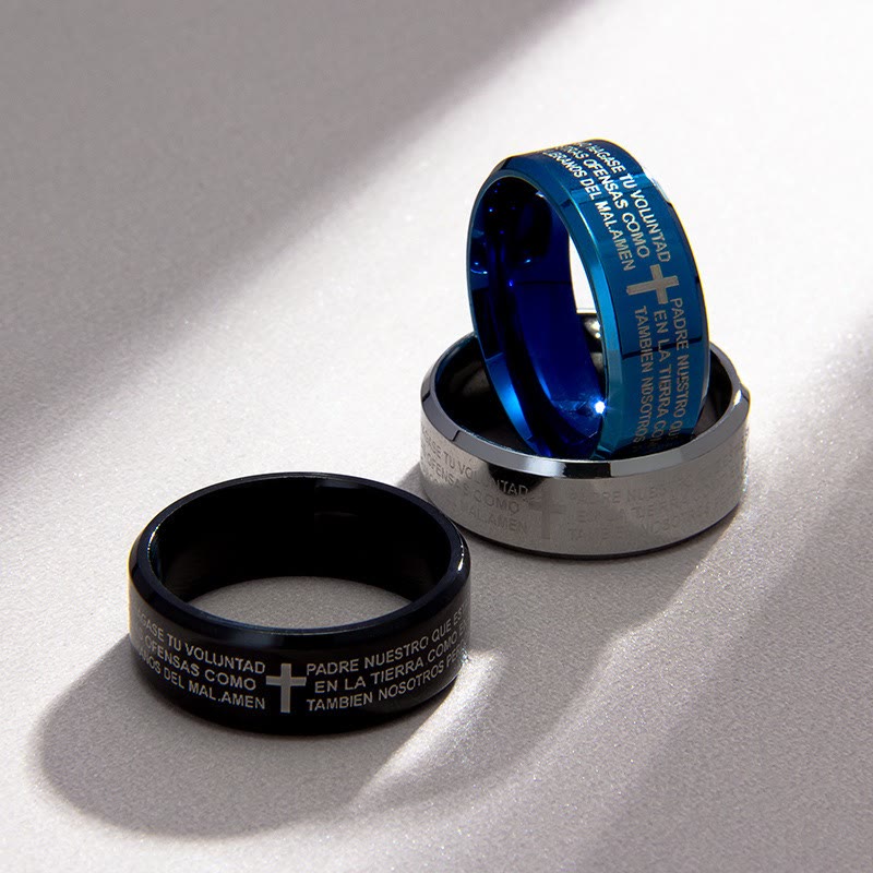 Minimalist 8mm Holy Verse Tri-Color Ring with Cross Motif