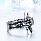 Vintage Crucifix Relief Stainless Steel Ring