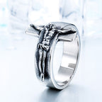 Vintage Crucifix Relief Stainless Steel Ring