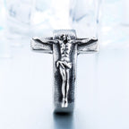 Vintage Crucifix Relief Stainless Steel Ring