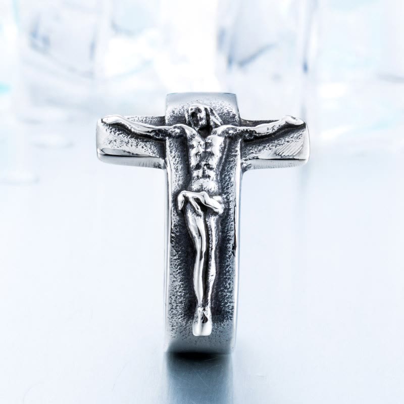 Vintage Crucifix Relief Stainless Steel Ring