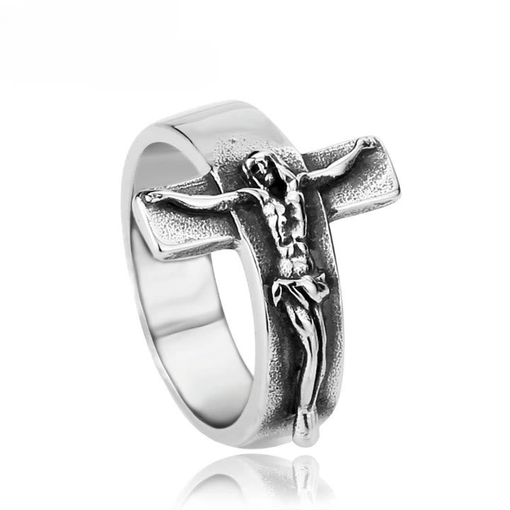 Vintage Crucifix Relief Stainless Steel Ring