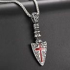 Red Cross Spearhead Necklace with Baroque Elements with Vintage Scroll