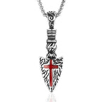 Red Cross Spearhead Necklace with Baroque Elements with Vintage Scroll