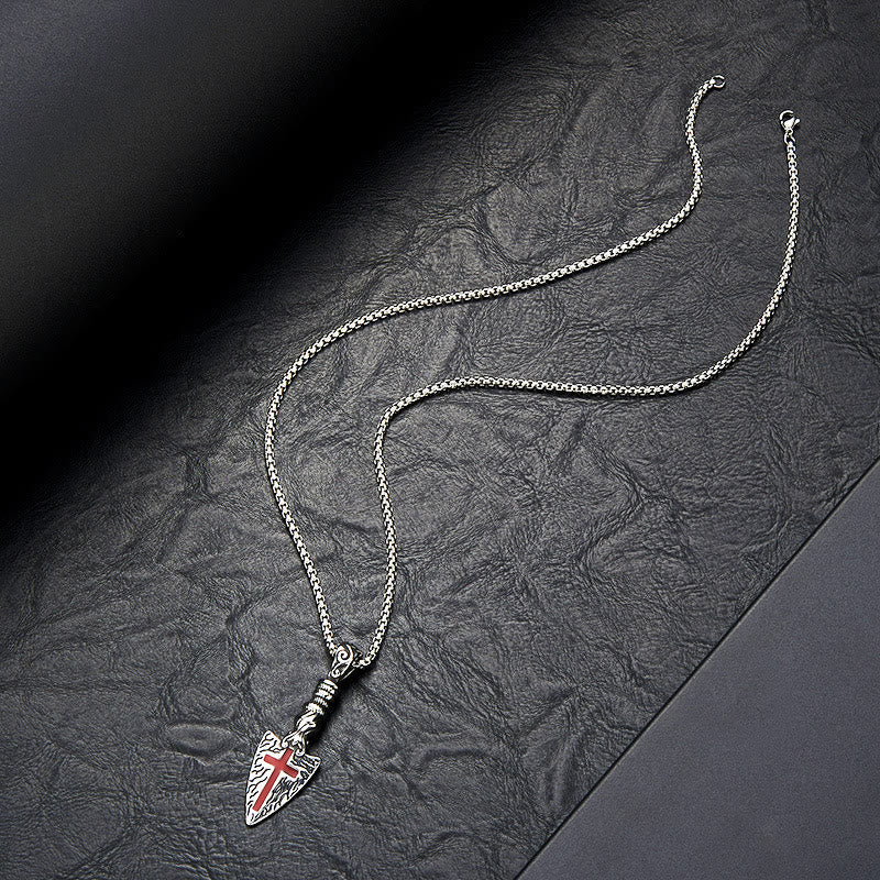 Red Cross Spearhead Necklace with Baroque Elements with Vintage Scroll