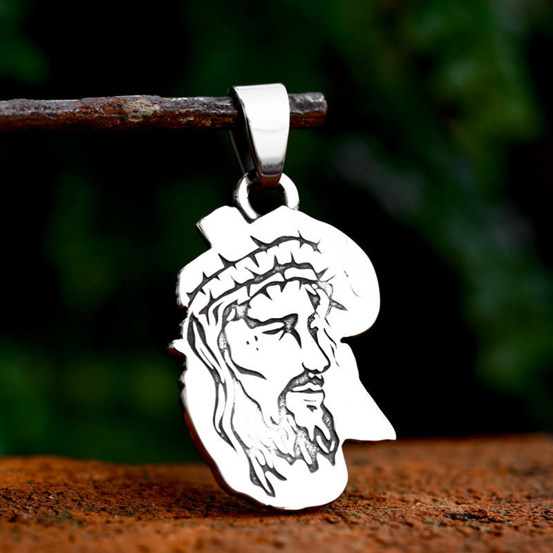 Classic Jesus with Crown of Thorns Cross Pendant Necklace