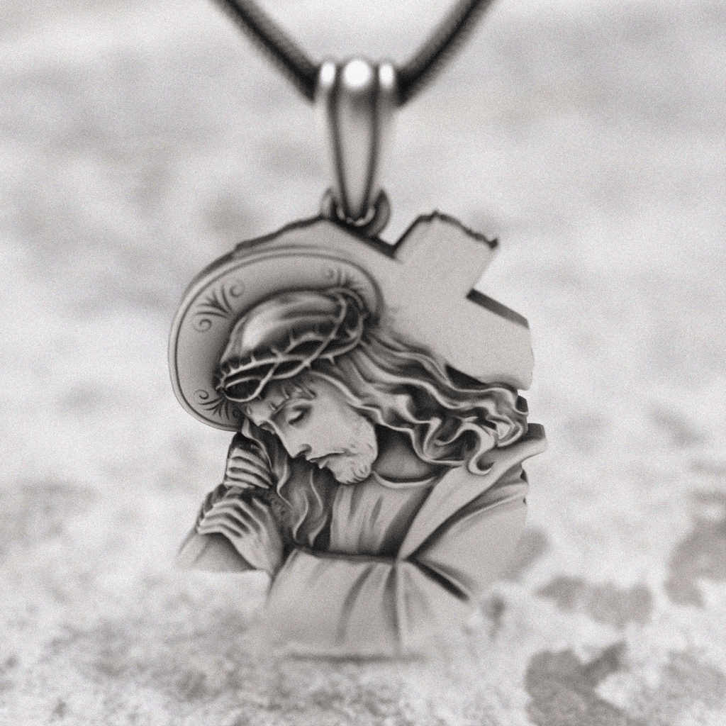 Classic Jesus with Crown of Thorns Cross Pendant Necklace