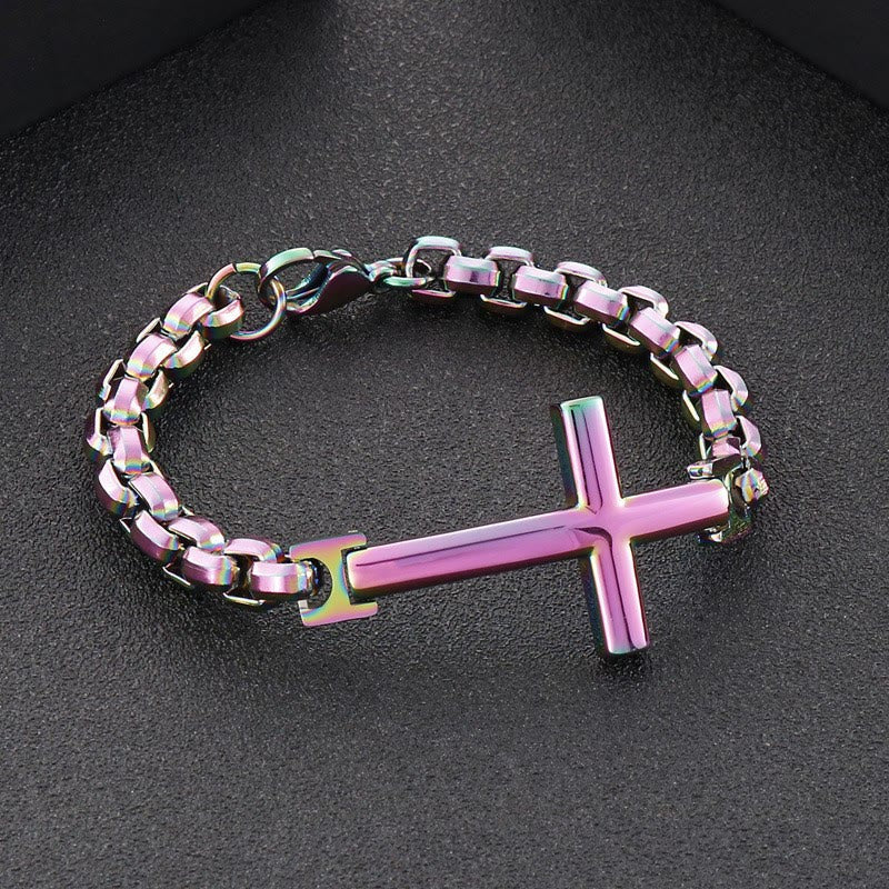 Multicolor Minimalist Cross Bracelet with Sleek Lines and Faithful