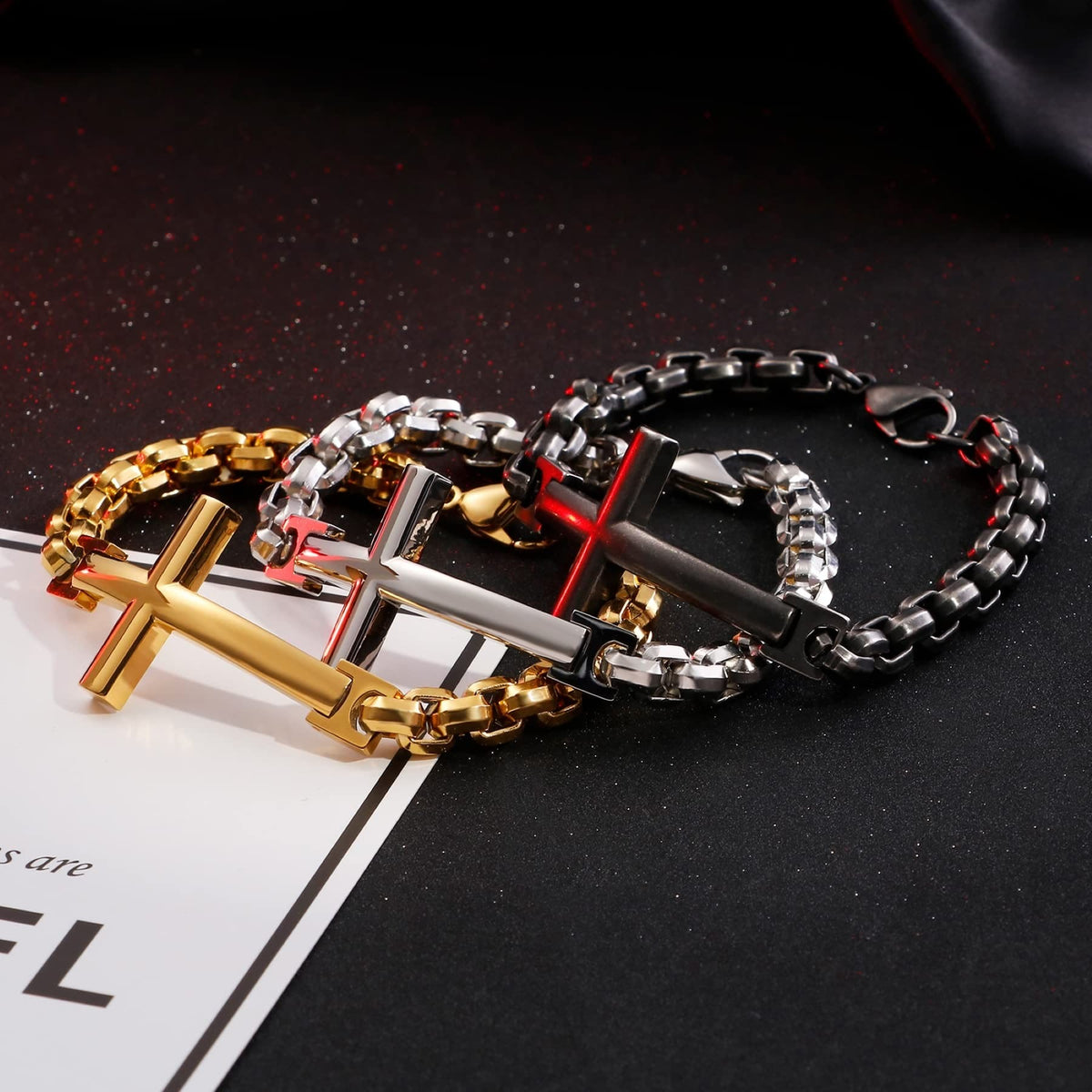 Multicolor Minimalist Cross Bracelet with Sleek Lines and Faithful