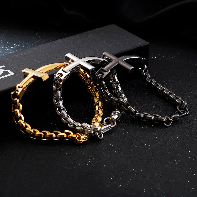 Multicolor Minimalist Cross Bracelet with Sleek Lines and Faithful