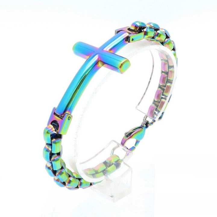 Multicolor Minimalist Cross Bracelet with Sleek Lines and Faithful