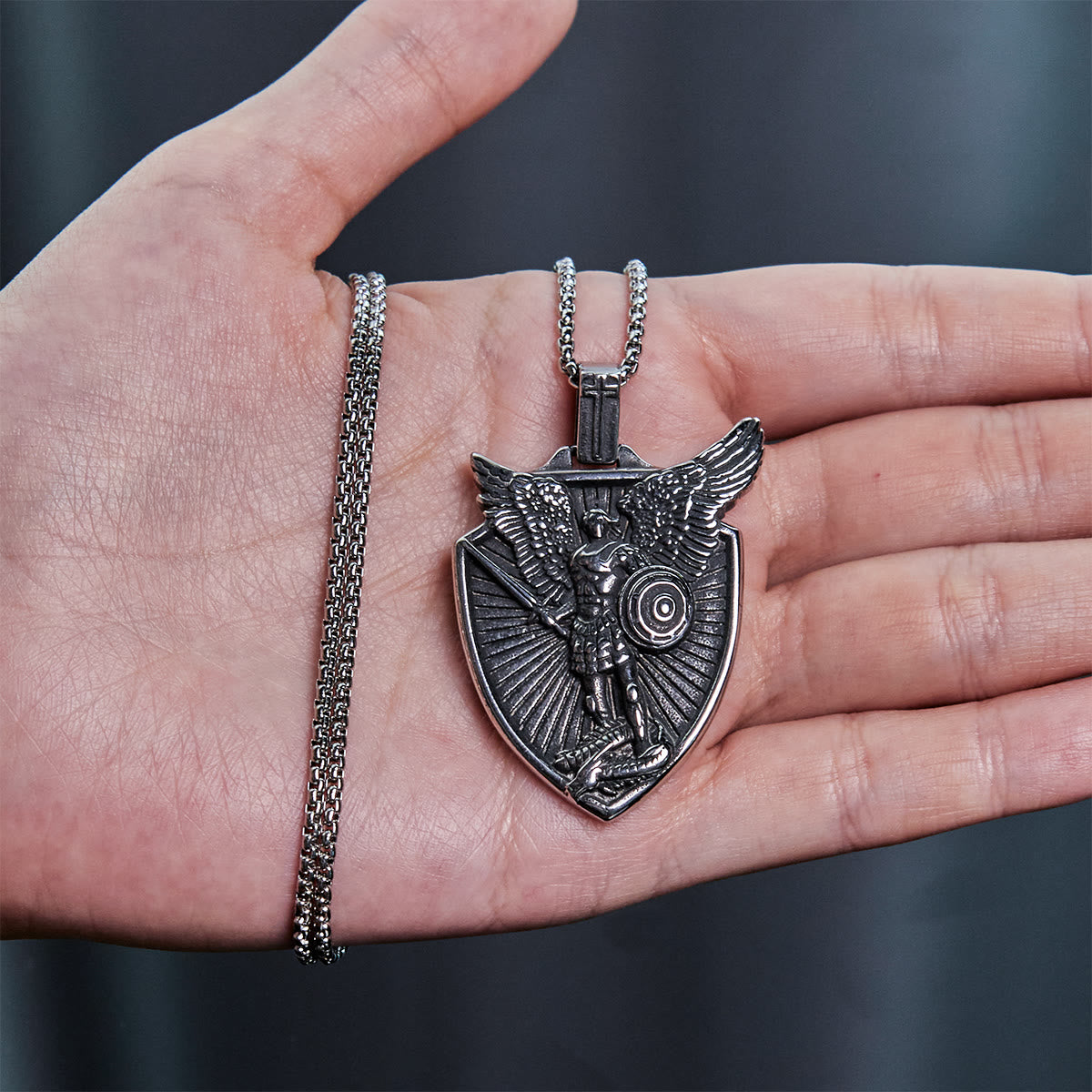 Vintage Shield St. Michael the Archangel Stainless Steel Pendant