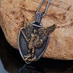 Vintage Shield St. Michael the Archangel Stainless Steel Pendant
