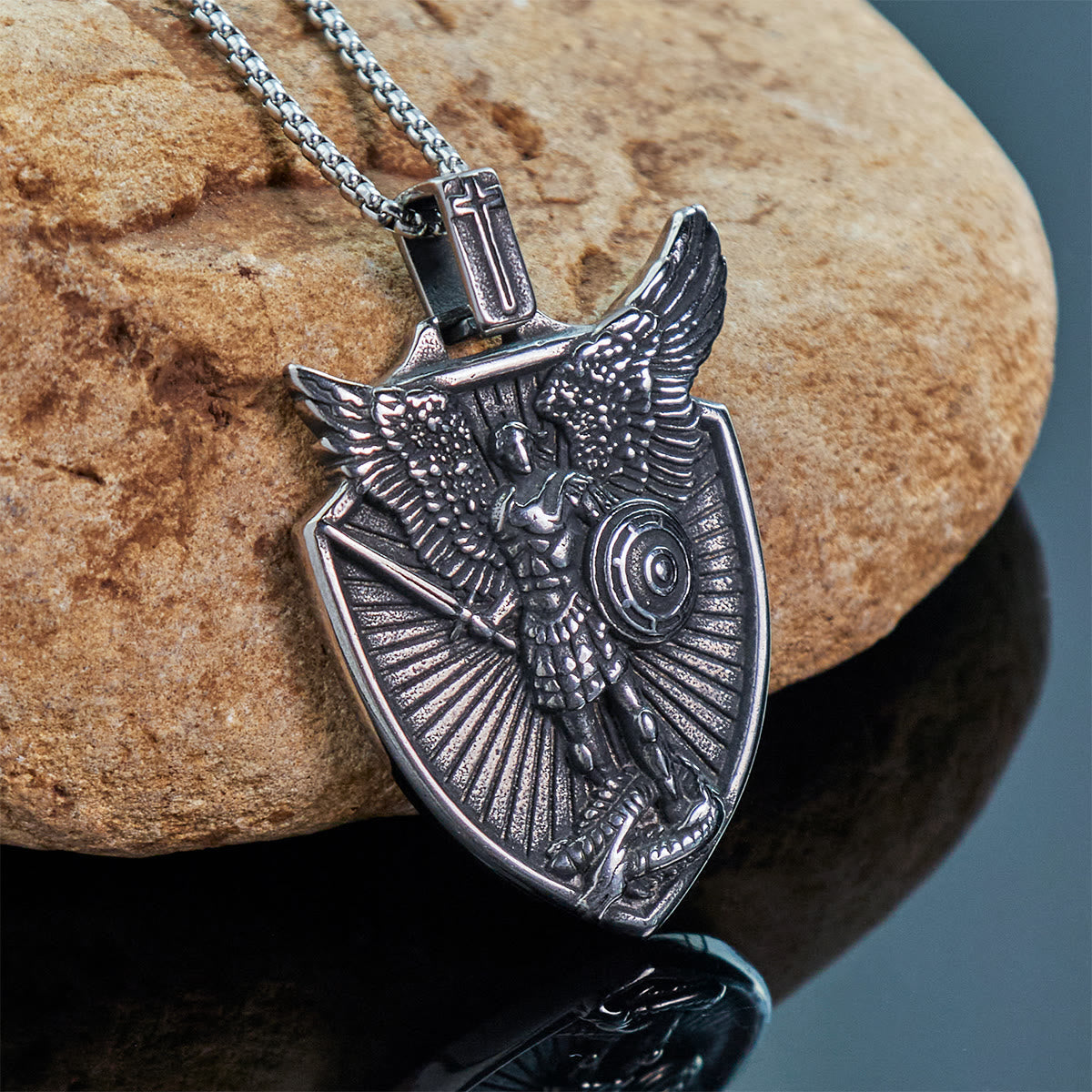 Vintage Shield St. Michael the Archangel Stainless Steel Pendant