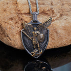 Vintage Shield St. Michael the Archangel Stainless Steel Pendant