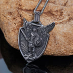 Vintage Shield St. Michael the Archangel Stainless Steel Pendant