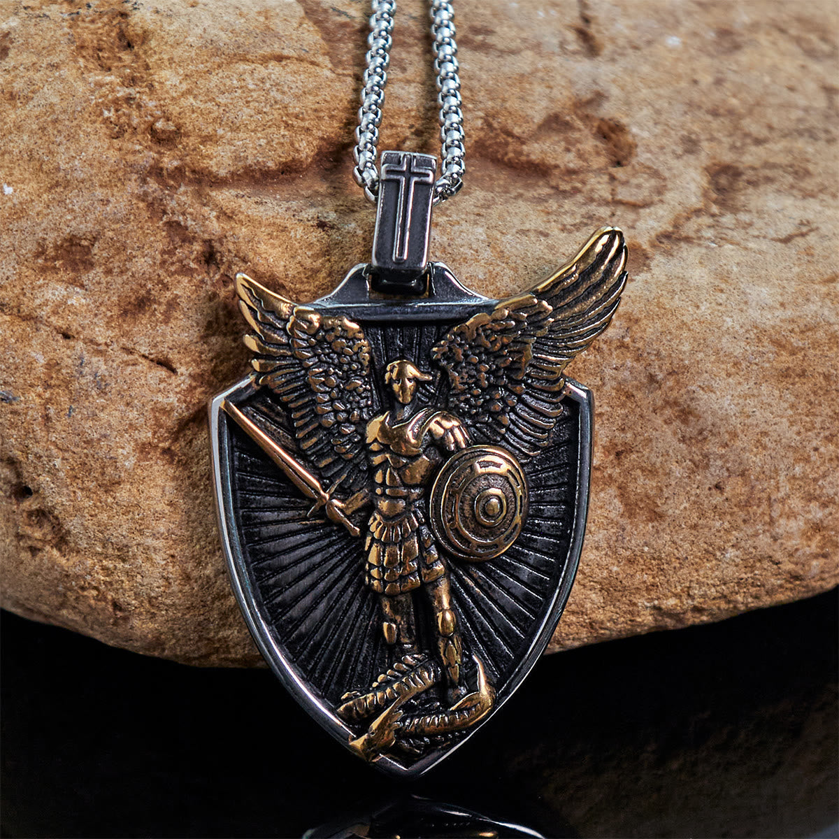 Vintage Shield St. Michael the Archangel Stainless Steel Pendant